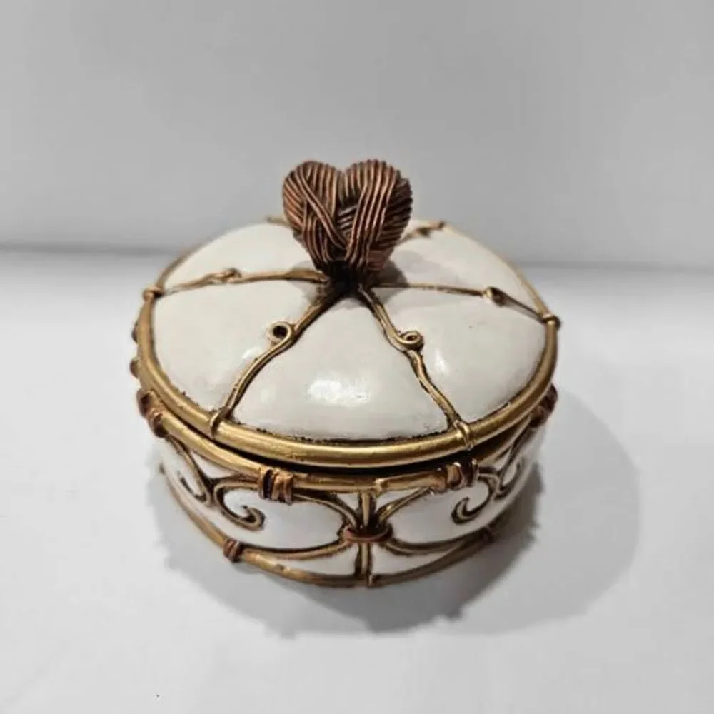 White Gold Copper colored Heart Trinket Box